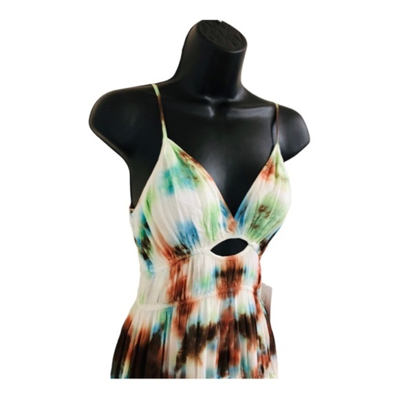 YFB Young fabulous & broke delphine chiffon blue brown tiedye cutout maxi dress - Picture 8 of 16